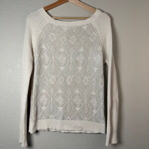 Si-IAE Cream Textured Geometric Zip‎ Back Sweater Small
